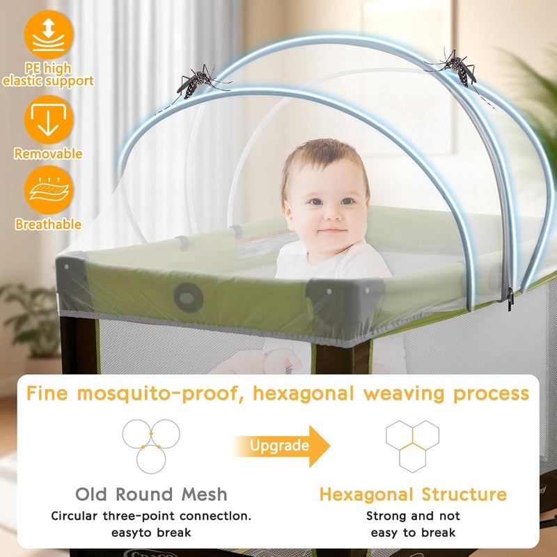 jiangcha Pack and Play Cover - Mosquito Net Cover for Pack n Play/Travel Crib/Mini Crib/Playpen to Keep Cats Out - Breathable Baby Mosquito Net with 2-Way Zipper (White-Large) - Image 3